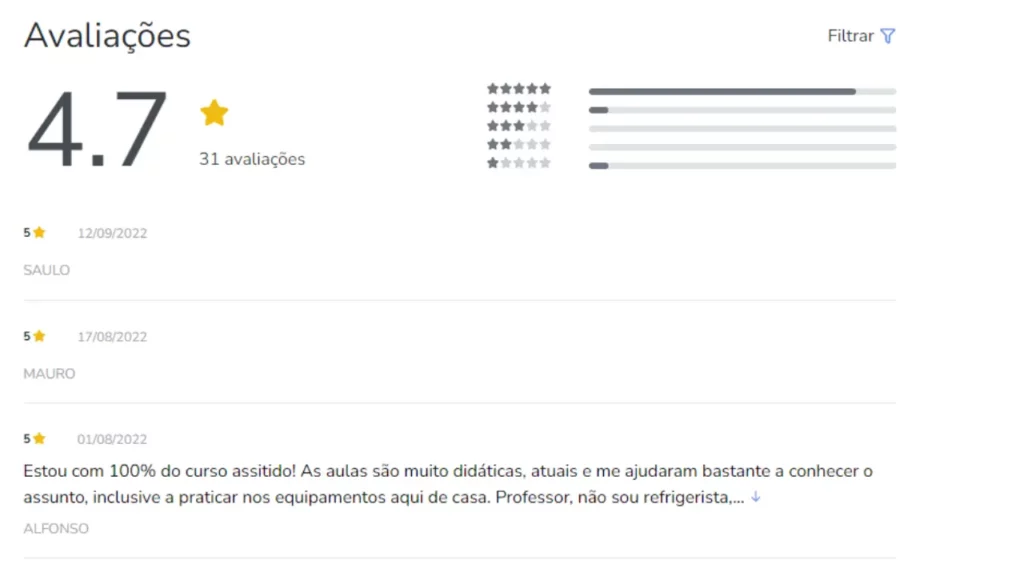 Avaliações sobre o curso de ar-condicionado